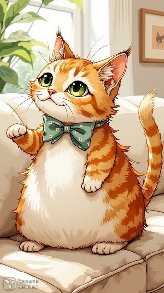 Милый котик в уютной гостиной: игривая иллюстрация в стиле Биттрикс Поттер. Нейронная сеть Flux Ai