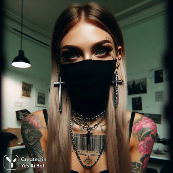 Белая комната, розовая кожа и взгляд сквозь балаклаву: аналоговая гангста-фотография. Генерация из нейросети Dalle 3