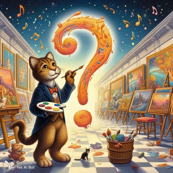 Котик-художник: путешествия во времени и орнаментальная музыка. Картинка из нейронной сети Dalle