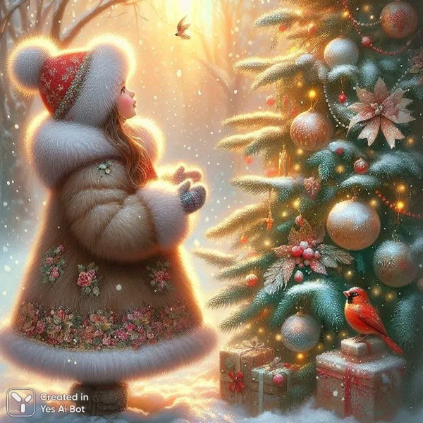 Зимнее утро: сказка у пушистой ёлки и ожидание новогодних чудес. Генерация из нейросети Dalle 3