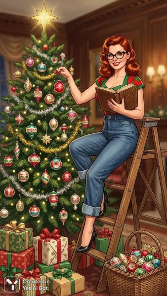 Рыжеволосая красавица и винтажная новогодняя сказка. Генерация из нейронной сети Nano Banana