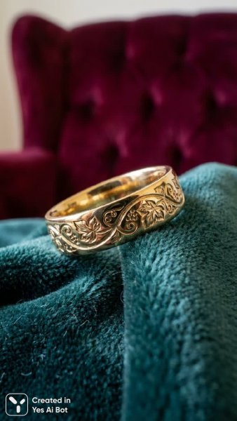 Изысканное золотое кольцо с лазерной гравировкой. Генерация из нейросети Nano-Banana