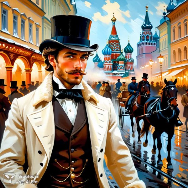Московский денди на скакучей тройке в вечерней столице восемнадцатого века. Генерация из нейросети Stable Diffusion