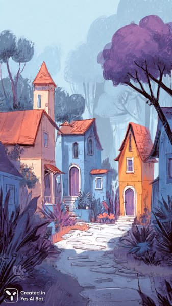 Яркий мир мультяшных домов и сказочный лес. Нейронная сеть Миджорни