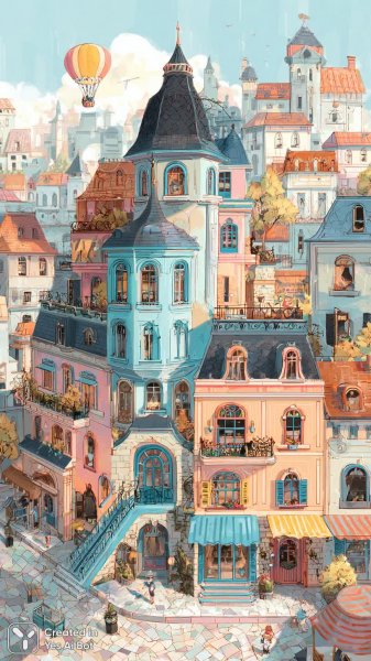Волшебный городок: яркие краски и уютные мотивы. Генерация из нейронной сети Миджорни