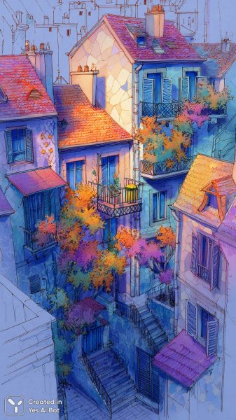 Яркий город рисунков: веселье и творчество в каждой детали. Нейронная сеть Midjourney