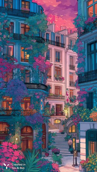 Яркий город рисунков: веселье и творчество в каждой детали. Генерация из нейросети Миджорни