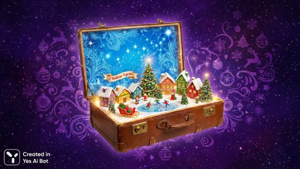 Зимняя сказка в чемодане: волшебство новогоднего настроения. Картинка из нейронной сети Nano-Banana