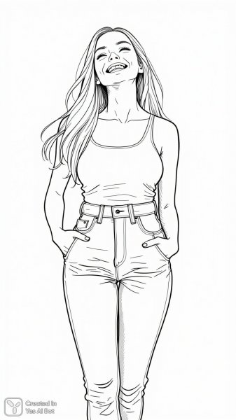 Девушка в летнем образе: минималистичный эскиз радости и свободы. Картинка из нейронной сети Flux.1