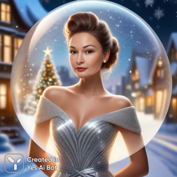 Изящная дама в хрустальном шаре: зимнее волшебство и праздничное настроение. Изображение из нейронной сети Stable Diffusion