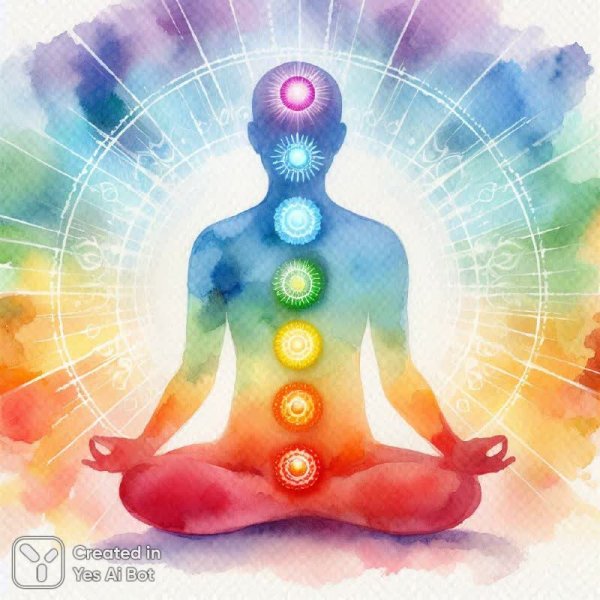 Семь чакр: спокойствие и гармония в акварельной иллюстрации. Изображение из нейронной сети Dalle-3
