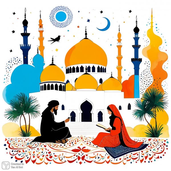 Арабский день в наивной иллюстрации и фольклорном стиле. Генерация из нейронной сети Stable Diffusion