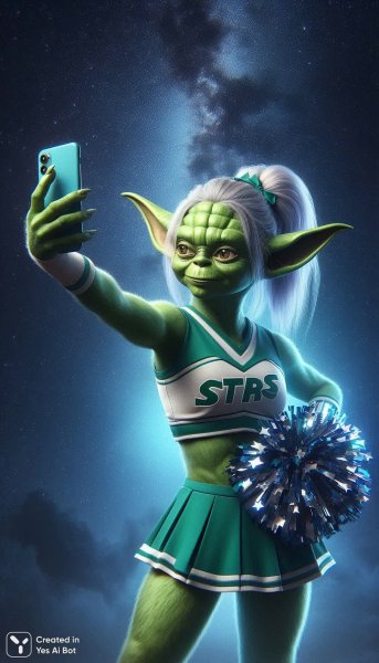 Йода-руководительница. Новогоднее настроение и задорная фотография. Изображение из нейросети Dalle 3