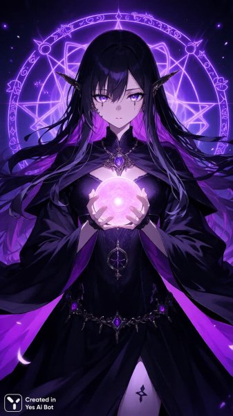 Загадочная колдунья и светящийся артефакт тьмы. Генерация из нейронной сети Qwen images Ai