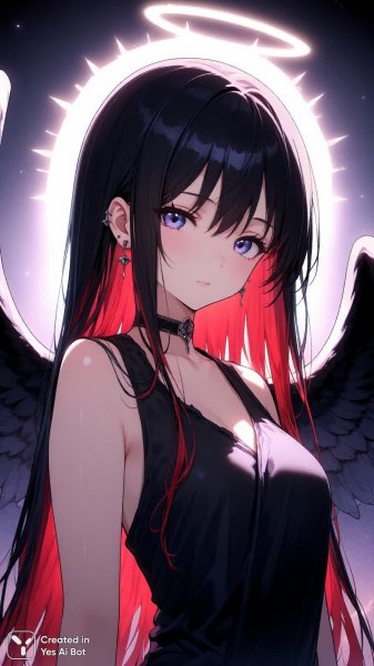 Неземная красота ангела с темными крыльями и пронзительным взглядом. Картинка из нейронной сети Qwen Images