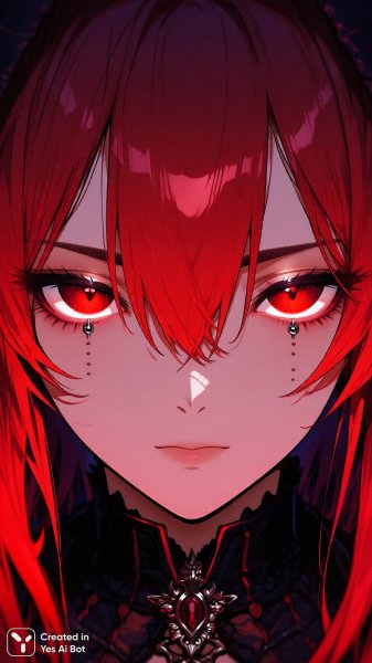 Портрет с алыми волосами в готическом стиле: яркие цвета и пронзительный взгляд. Картинка из нейросети QWEN