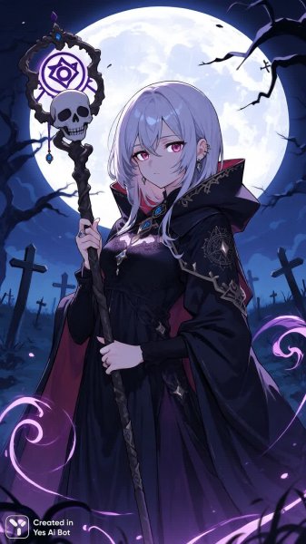 Некромант при свете полной луны в таинственном кладбище с черепом. Генерация из нейросети Qwen images Ai