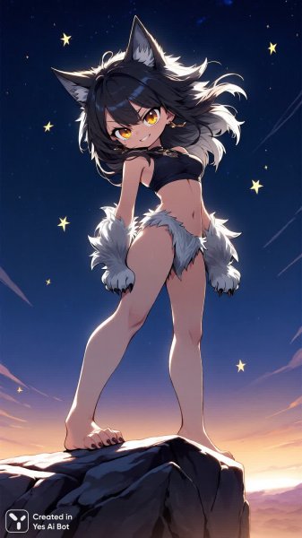 Дикая амазонка-оборотень: сила, красота и взгляд сквозь звезды. Картинка из нейронной сети Qwen Image