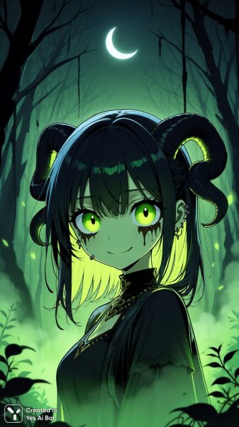 Блуждающая зомби-горга в зачарованном лесу под луной. Генерация из нейросети Qwen images Ai