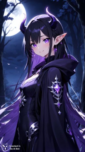 Демоница в лунном лесу: таинственная красота и опасность. Нейросеть QWEN