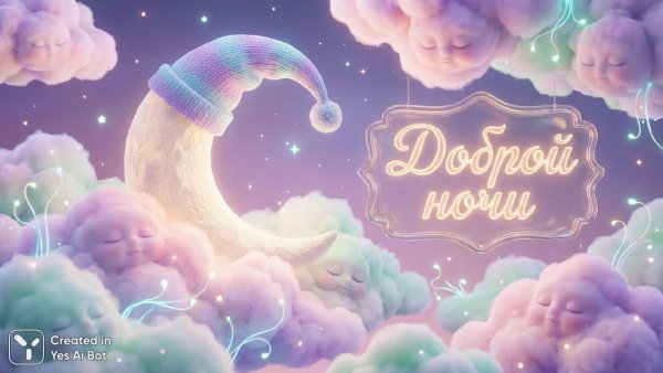 Сонная луна и облака с лицами: сказочная ночь. Генерация из нейросети Nano-Banana