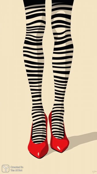 Яркие красные каблуки и полосатые чулки в стиле примитивизма. Нейросеть Flux.1