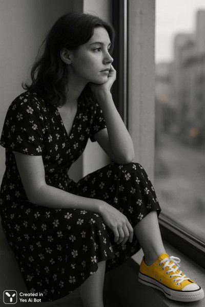 Взгляд сквозь окно: минимализм и солнечный акцент в черно-белом мире. Нейронная сеть Sora Images