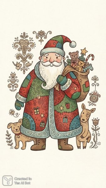 Тайный Санта: игривый рисунок в наивном стиле и технике коллажа. Изображение из нейронной сети NanoBanana