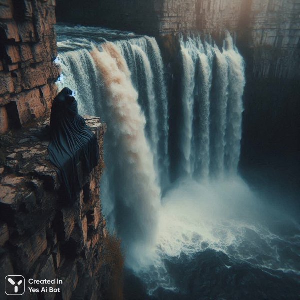 Романтика у подножия могучего водопада. Картинка из нейронной сети Dalle-3