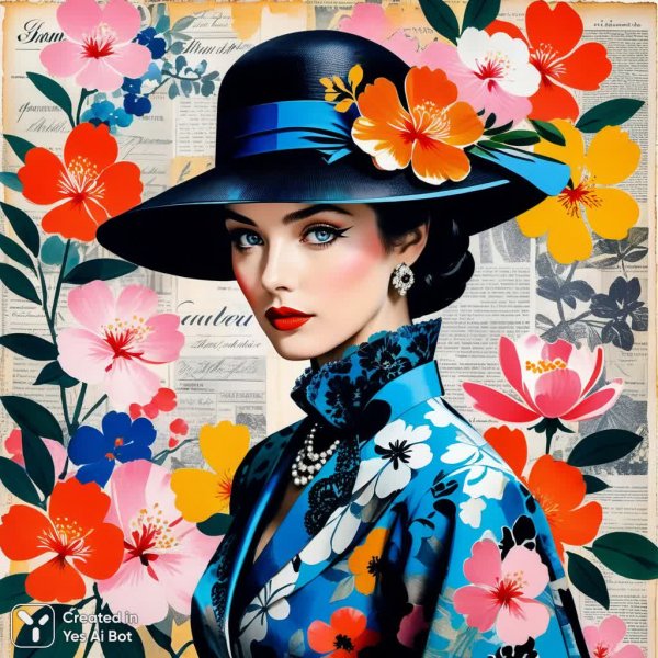 Винтажная мода: яркая коллаж в стиле Матисса и Роршаха. Изображение из нейронной сети Stable Diffusion