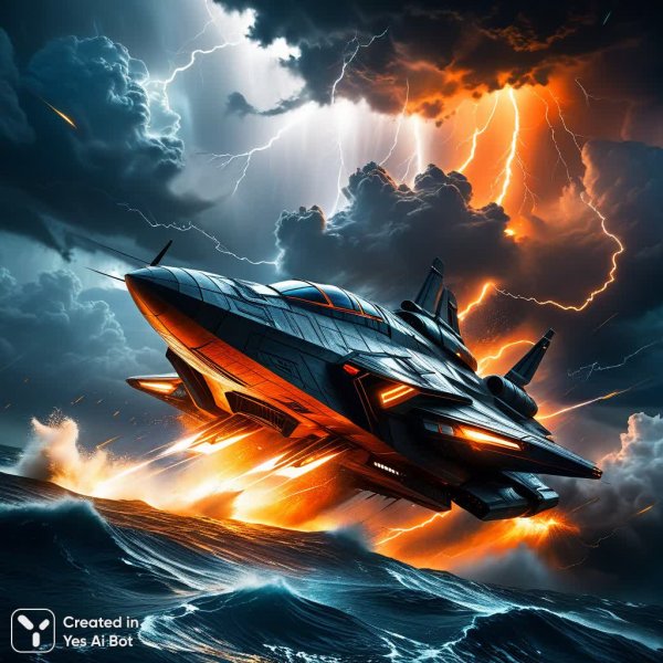 Космический корабль в бушующей стихии. Картинка из нейросети Stable Diffusion