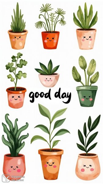 Девять очаровательных растений в горшках: творческий набор для вдохновения и дизайна. Изображение из нейросети Flux