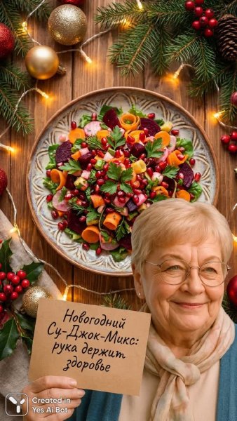 Новогодний Су-Джок-Микс: Праздничный салат для здоровья и уюта. Генерация из нейросети NanoBanana