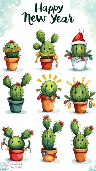 Новогодние кактусы: праздничное настроение в зимнем стиле. Нейросеть Flux