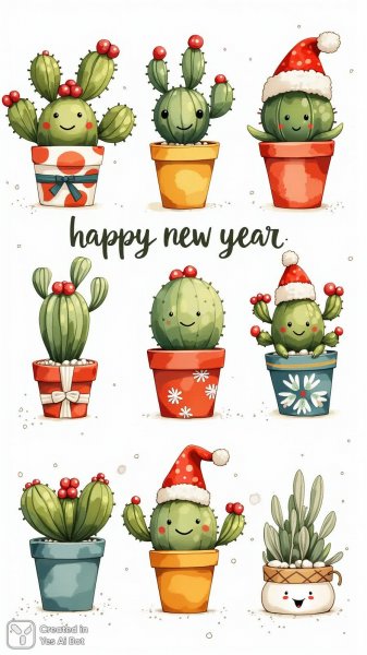 Зимние кактусы и суккуленты: праздничное настроение в горшках. Картинка из нейронной сети Flux