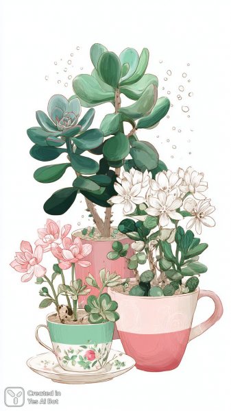 Четыре суккулента: наивное искусство и милые детали в гоше. Генерация из нейросети Миджорни