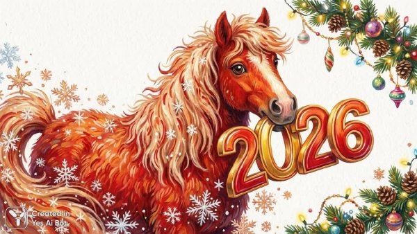Праздничный конь с новогодними числами. Изображение из нейронной сети NanoBanana
