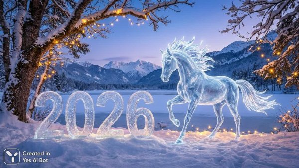Заснеженная сказка с волшебным конем и годом грядущего. Нейронная сеть Nano-Banana