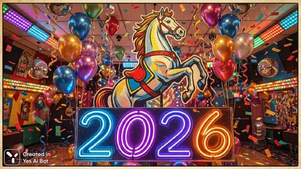 Яркий конь в стиле поп-арт: праздник и Новый год 2026. Нейросеть Нано Банана