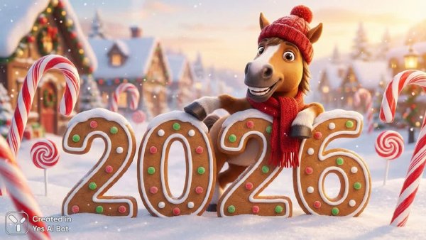 Праздничный конь с новогодним настроением. Генерация из нейросети Nano Banana