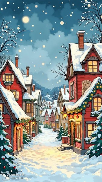 Зимний город в стиле народного искусства. Генерация из нейронной сети Flux Ai