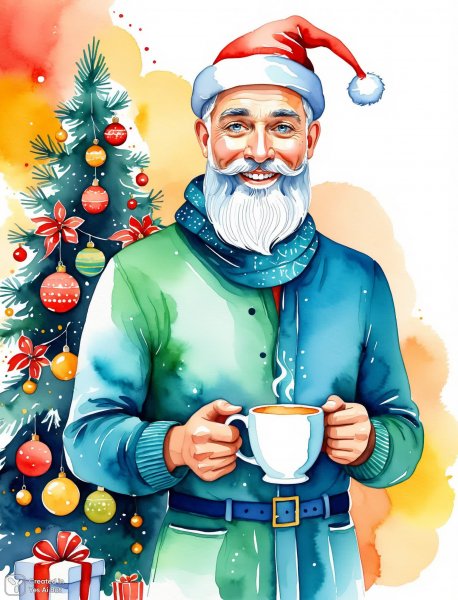 Загадочный секретный Санта для мужчин в наивном стиле иллюстрации. Генерация из нейросети Стейбл Дифьюжен