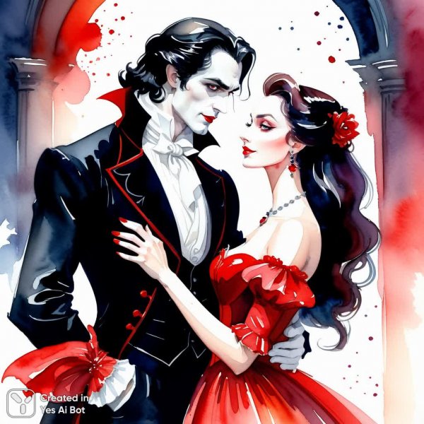 Загадочный дуэт: портрет вампира в стиле Диснея и случайная акварель. Генерация из нейронной сети Stable Diffusion