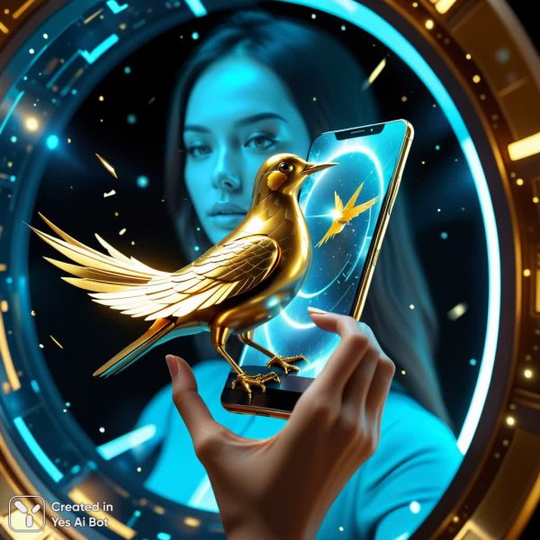 Побег андроида сквозь портал в золотом сиянии. Генерация из нейронной сети Stable Diffusion