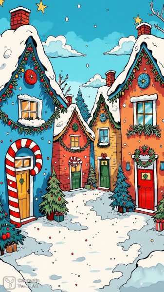 Праздничные домики в стиле Zentangle. Нейросеть Flux 1