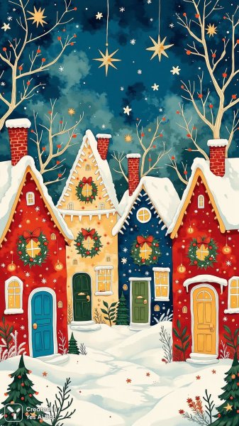 Праздничные домики и волшебная новогодняя сказка. Изображение из нейронной сети Flux.1