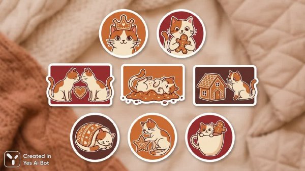 Кошачий минимализм: Новогодние иллюстрации с имбирными пряниками и уютом. Картинка из нейросети NanoBanana