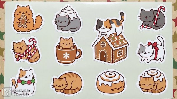 Милые коты в пряничном стиле: коллекция стикеров для творчества. Картинка из нейронной сети Нано Банана