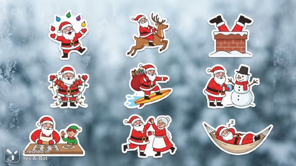 Веселые новогодние наклейки с Сантой: коллекция минималистичного юмора. Картинка из нейронной сети Nano-Banana