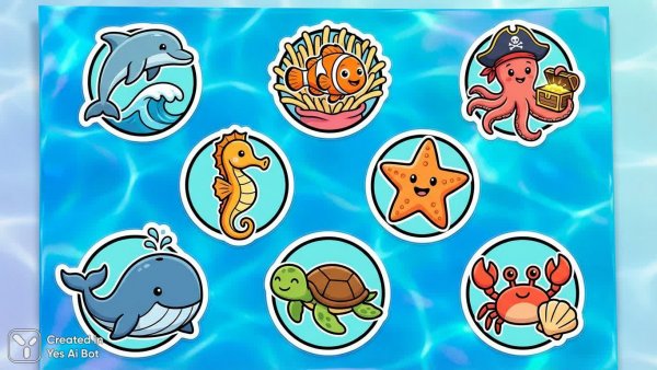 Очаровательные иллюстрации морских обитателей в стиле минимализм. Изображение из нейросети Nano Banana